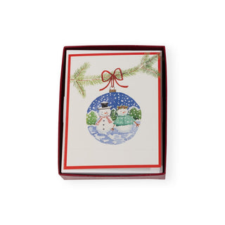 Caspari Painted Snowman Ornament Mini Boxed Christmas Cards - 16 Christmas Cards & 16 Envelopes 103016