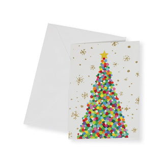 Caspari Colorful Dot Christmas Tree Small Boxed Christmas Cards - 16 Christmas Cards & 16 Envelopes 103101