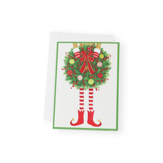 Caspari Elf Holding Wreath Small Boxed Christmas Cards - 16 Christmas Cards & 16 Envelopes 103102