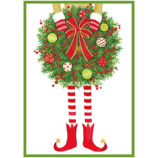 Caspari Elf Holding Wreath Small Boxed Christmas Cards - includes 15 cards & envelopes 103102