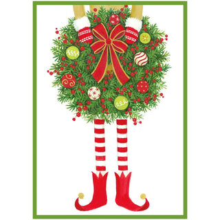 Caspari Elf Holding Wreath Small Boxed Christmas Cards - includes 15 cards & envelopes 103102