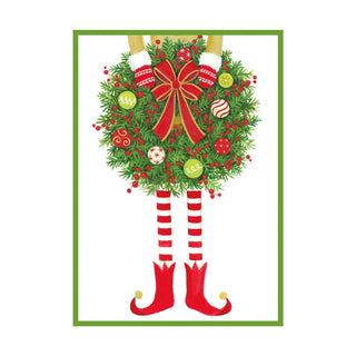 Caspari Elf Holding Wreath Small Boxed Christmas Cards - includes 15 cards & envelopes 103102