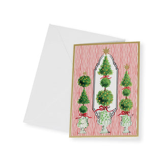 Caspari Topiaries With Red Ribbons Boxed Christmas Cards 103103