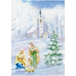 Caspari Nativity And Snowy Church Small Boxed Christmas Cards - 16 Christmas Cards & 16 Envelopes 103108