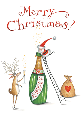Caspari Christmas Cheer with Santa & Reindeer Small Boxed Christmas Cards - includes 15 cards & envelopes 103118