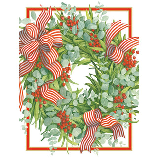Caspari Ribbon Stripe Wreath Boxed Christmas Cards - 16 Christmas Cards & 16 Envelopes 103201