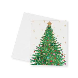 Caspari Merry And Bright Tree Boxed Christmas Cards - 16 Christmas Cards & 16 Envelopes 103204