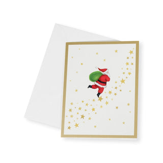 Caspari Santa And Path Of Stars Boxed Christmas Cards - 16 Christmas Cards & 16 Envelopes 103207