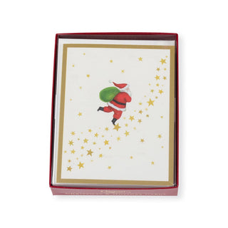 Caspari Santa And Path Of Stars Boxed Christmas Cards - 16 Christmas Cards & 16 Envelopes 103207