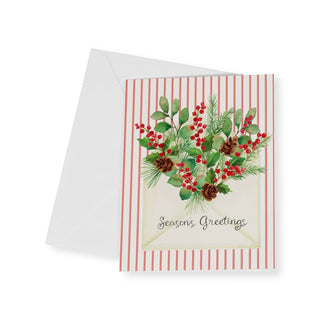 Caspari Season's Greetings Of Greenery Boxed Christmas Cards - 16 Christmas Cards & 16 Envelopes 103208