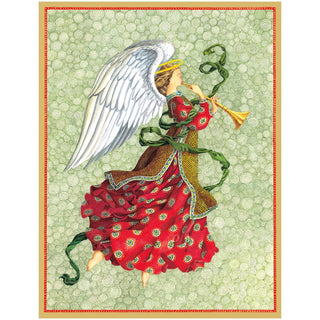 Caspari Angel In Red Dress With Trumpet Classic Boxed Christmas Cards - includes 15 cards & envelopes 103211