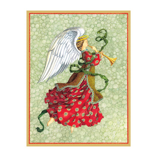 Caspari Angel In Red Dress With Trumpet Classic Boxed Christmas Cards - includes 15 cards & envelopes 103211