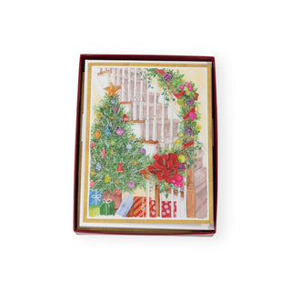 Caspari Decorated Staircase/Christmas Tree Boxed Christmas Cards - 16 Christmas Cards & 16 Envelopes 103212