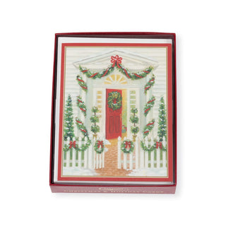 Caspari Front Door Decked Out In Greenery Boxed Christmas Cards - 16 Christmas Cards & 16 Envelopes 103215