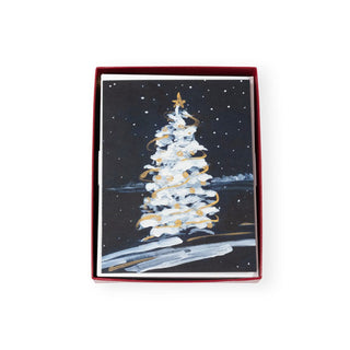 Caspari Snowy Tree In The Night Boxed Christmas Cards - 16 Christmas Cards & 16 Envelopes 103222