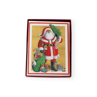 Caspari Santa With All His Gifts Boxed Christmas Cards - 16 Christmas Cards & 16 Envelopes 103226