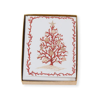 Caspari Coral Tree Foil Boxed Christmas Cards - 10 Christmas Cards & 10 Envelopes 103230