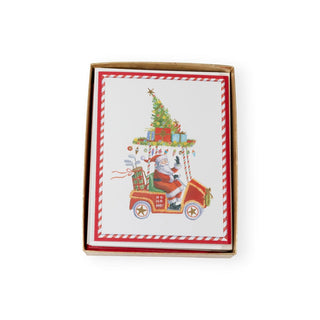 Caspari Santa In Golf Cart Foil Boxed Christmas Cards - 10 Christmas Cards & 10 Envelopes 103233