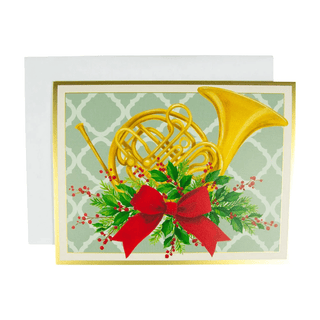 Caspari French Horn With Swag Large Boxed Christmas Cards - includes 15 cards & envelopes 103309