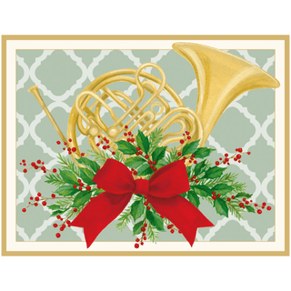 Personalization by Caspari French Horn With Swag Large Personalized Christmas Cards 103309PG