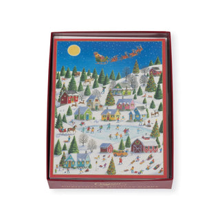 Caspari Ice Skating At Christmas Large Boxed Christmas Cards - 16 Christmas Cards & 16 Envelopes 103310