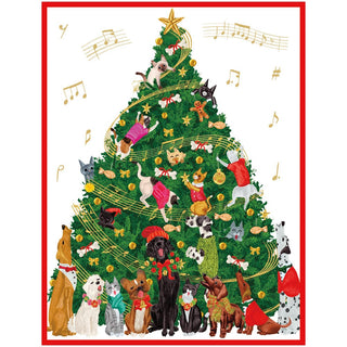 Caspari Dogs And Cats Christmas Tree Large Boxed Christmas Cards - includes 15 cards & envelopes 103312