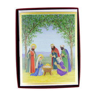 Caspari Nativity Scene A-Size Boxed Christmas Cards - 15 Cards And Envelopes 104001
