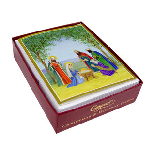 Caspari Nativity Scene A-Size Boxed Christmas Cards - 15 Cards And Envelopes 104001