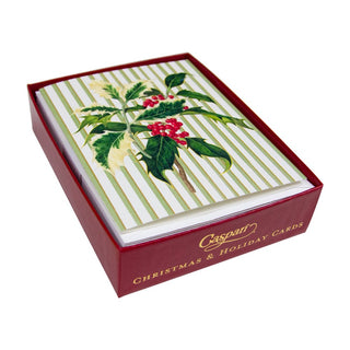Caspari Holly Sprig Petite Boxed Christmas Cards - includes 15 cards & envelopes 104005