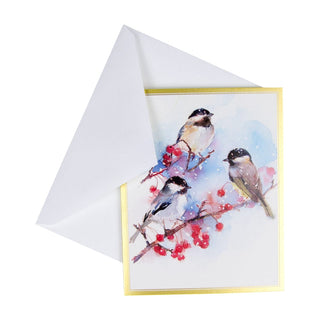 Caspari Chickadees And Berry Branches A-Size Boxed Christmas Cards - 15 Cards And Envelopes 104007