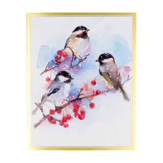 Caspari Chickadees And Berry Branches A-Size Boxed Christmas Cards - 15 Cards And Envelopes 104007