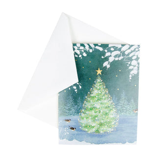 Caspari Snowflake Tree A-Size Boxed Christmas Cards - 15 Cards And Envelopes 104010
