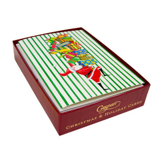 Caspari Santa With Stack Of Gifts Small Boxed Christmas Cards - includes 15 cards & envelopes 104102