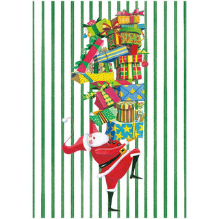 Caspari Santa With Stack Of Gifts Small Boxed Christmas Cards - includes 15 cards & envelopes 104102