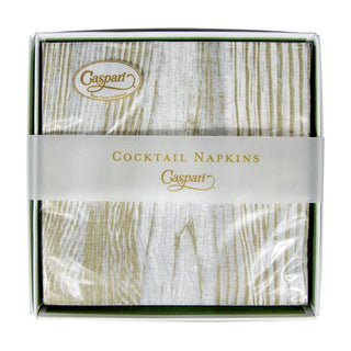 Caspari Faux Bois Birch-Paper Linen Napkin Box Cocktail-Airlaid 10420B