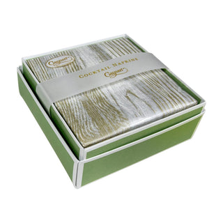 Caspari Faux Bois Birch-Paper Linen Napkin Box Cocktail-Airlaid 10420B