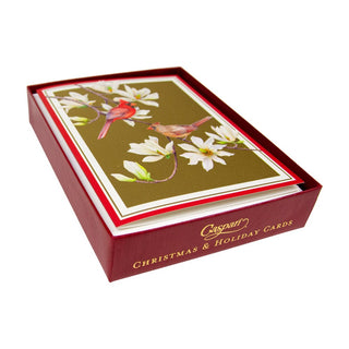 Caspari Cardinals And Magnolia Classic Boxed Christmas Cards - includes 15 cards & envelopes 104213