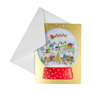 Caspari Winter Village Snowglobe C-Size Boxed Christmas Cards - 15 Cards And Envelopes 104214