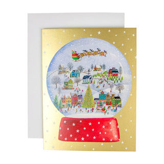 Caspari Winter Village Snowglobe C-Size Boxed Christmas Cards - 15 Cards And Envelopes 104214