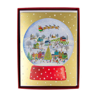 Caspari Winter Village Snowglobe C-Size Boxed Christmas Cards - 15 Cards And Envelopes 104214