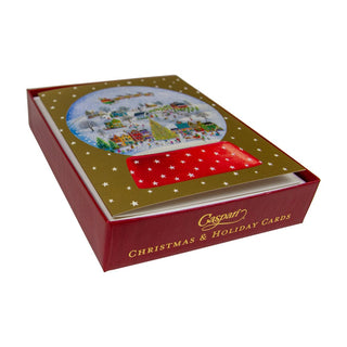 Caspari Winter Village Snowglobe C-Size Boxed Christmas Cards - 15 Cards And Envelopes 104214