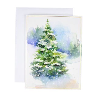 Caspari Evergreens In Snowy Field D-Size Boxed Christmas Cards - 15 Cards And Envelopes 104302
