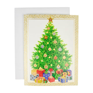 Caspari Christmas Tree & Ceramic Ornaments D-Size Boxed Christmas Cards - 15 Cards And Envelopes 104305