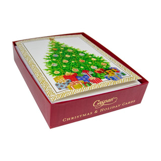 Caspari Christmas Tree & Ceramic Ornaments D-Size Boxed Christmas Cards - 15 Cards And Envelopes 104305