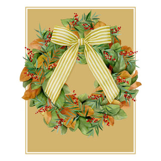Caspari Magnolia Wreath With Striped Bow Large Boxed Christmas Cards  - includes 15 Boxed Christmas Cards & Envelopes 104306