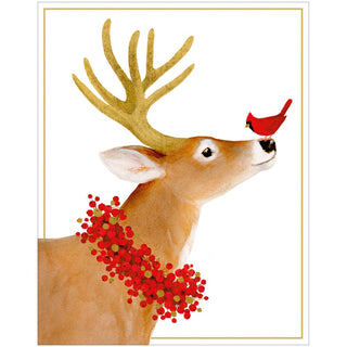 Caspari DEER AND CARDINAL CHRISTMAS CARD BOX A SIZE 15 IN 105001