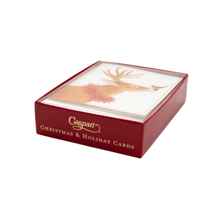 Caspari Deer And Cardinal Petite Boxed Christmas Cards - includes 15 cards & envelopes 105001
