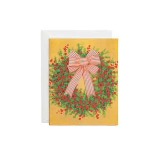 Caspari Greenery And Berry Wreath With Bow Petite Boxed Christmas Cards - includes 15 cards & envelopes 105004