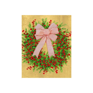 Caspari Greenery And Berry Wreath With Bow Petite Boxed Christmas Cards - includes 15 cards & envelopes 105004