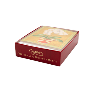 Caspari White Orchid In Red Pot Petite Boxed Christmas Cards - includes 15 cards & envelopes 105005